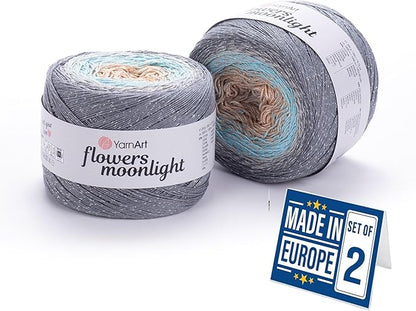 2 Skein Yarn Art Flowers Moonlight Yarn 53% Cotton 43% Acrylic 4% Metallic Polyester, 260gr 1094yds Multicolor Cotton Yarn Rainbow Crochet Yarn Spring Summer Fine-1 Top 10 Most Used Colors (3268)