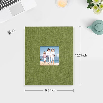 Mublalbum 2 Pack Small 8x10 Photo Album 2 Pack Linen Cover with Display Window Mini Picture Book Each Holds 52 Vertical Pockets for Artwork Postcards or Pictures Storage (Green)