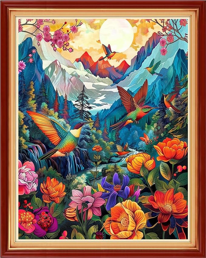 Dimensean Stamped Cross Stitch Kits Full Range of Embroidery Patterns Starter Kits for Beginners Adult DIY Cross Stitches Needlepoint Kits 11CT-Forest Hummingbird 16x20 inch