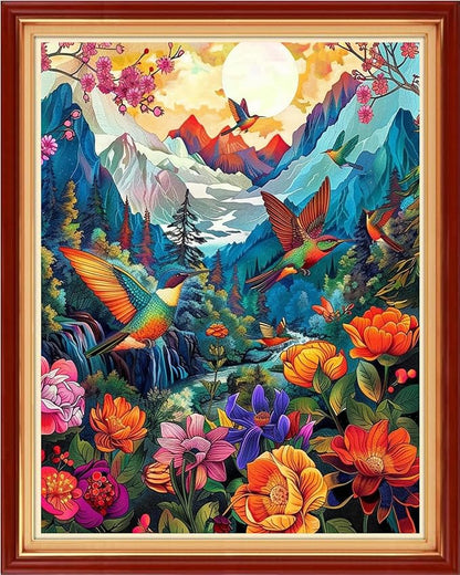 Dimensean Stamped Cross Stitch Kits Full Range of Embroidery Patterns Starter Kits for Beginners Adult DIY Cross Stitches Needlepoint Kits 11CT-Forest Hummingbird 16x20 inch