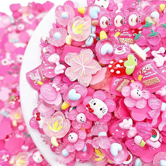 JINDUODUO 60 Pcs Slime Charms Bulk DIY Craft Making Kit, Cute Flat Back Resin Charms for Crafts (Rose red)