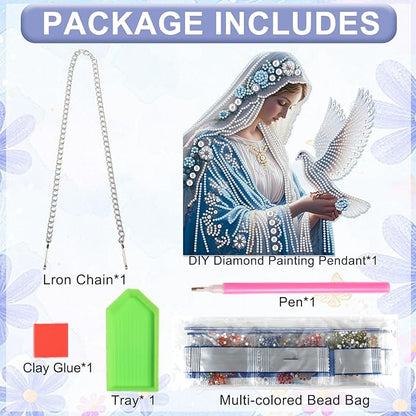 AiYuanzsh Diamond Art Hanging Kit Virgin Mary with Dove, Religious Special Shaped Diamond Painting Suncatcher Ornament for Adults DIY Spiritual Wall Window Pendant Decor
