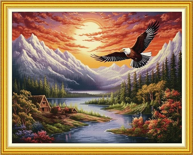 DMCVIVR Stamped Cross Stitch Kits for Beginners Adults Needlepoint Kits for Beginners Embroidery Kits for Adults Crossstitch Kit for Beginners 11CT-Eagles Soaring 16x20 inch