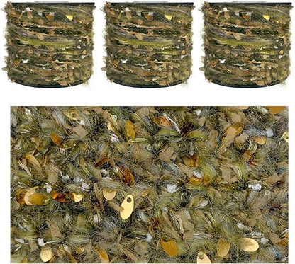 Artisanal Yarn Collection Multifiber Fancy Yarn with Sequins & Shimmering Threads for Knitting Crocheting Crafts DIY, Set of 3 Rolls (Forest Moss)