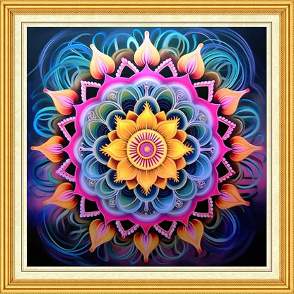 DMCVIVR Stamped Cross Stitch Kits for Beginners Adults Needlepoint Kits for Beginners Embroidery Kits for Adults Crossstitch Kit for Beginners 11CT-Colorful Mandala 18x18 inch