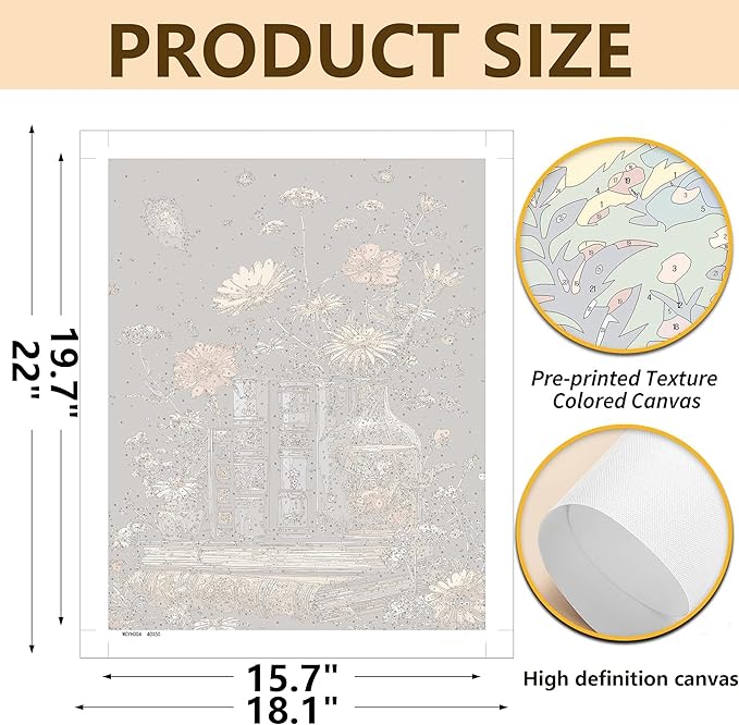 DFPSCLLA Paint by Numbers for Adults, Vintage Books and Flowers DIY Paint by Numbers Acrylic Paint Canvas, Painting Kits Art on Canvas for Home Wall Art 16x20 Inch（Without Frame）