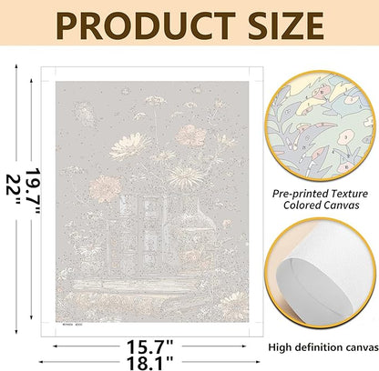 DFPSCLLA Paint by Numbers for Adults, Vintage Books and Flowers DIY Paint by Numbers Acrylic Paint Canvas, Painting Kits Art on Canvas for Home Wall Art 16x20 Inch（Without Frame）