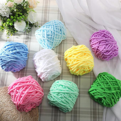 Buryeah 8 Pack Chunky Chenille Yarn for Crocheting Soft Thick Fluffy Yarn for Hand Knitting Bulky Velvet Blanket Plush for Weaving DIY Crafts Each 3.5 oz 55 Yards (Fresh Colors)