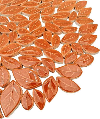 500g/1.1lb Leaf-Shaped Ceramic Mosaic Tiles,Ceramic Mosaic Pieces for Crafts,Mosaic Tiles for Home Decoration or DIY Crafts,Mosaic Making Supplies. (Caramel Color)