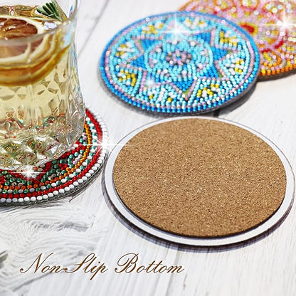 Temlum 6 Pcs Diamond Painting Coasters with Holder, Mandala Diamond Art Coasters Kits for Beginners, Adults Small Diamond Painting Kit Art Craft Supplies