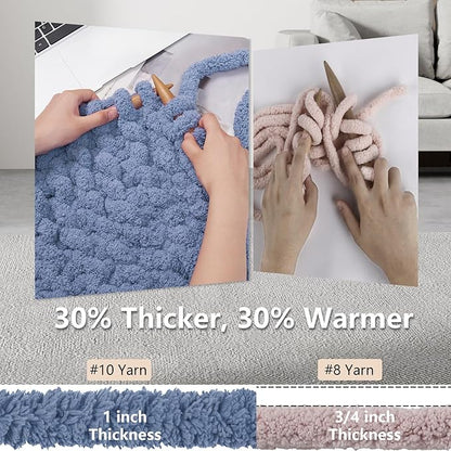 Chunky Yarn for Hand Knitting - #10 Chunky Chenille Yarn, Jumbo Big Thick Chunky Yarns for Crocheting, Super Bulky Chunky Knit Blanket Yarns, 8 Skein (25 yds 8 oz Each Skein), Blue Gray
