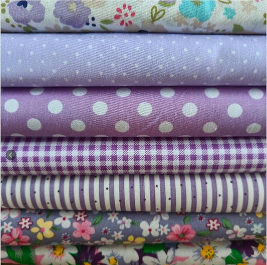 7Pcs 9.8"*9.8"(25cm*25cm) Cotton Fabric DIY Making Supplies Quilting Patchwork Fabric Fat Quarter Bundles DIY for Quilting Cotton Patchwork Cushions(Flowers Purple, 25 * 25cm)