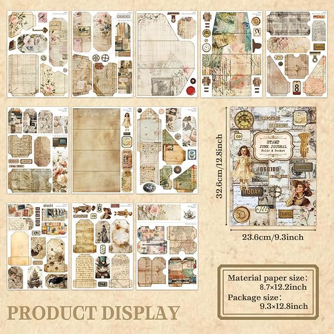 Bomichi Junk Journal Supplies, Vintage Decorative Scrapbook Supplies for Junk Journal Card Making Picture Art Collage DIY