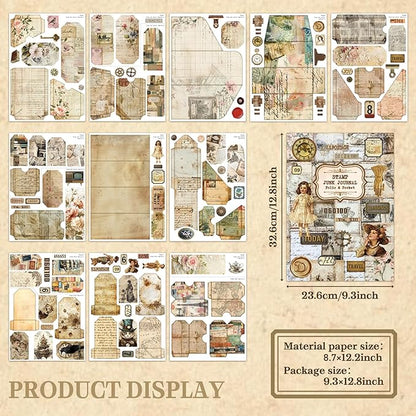 Bomichi Junk Journal Supplies, Vintage Decorative Scrapbook Supplies for Junk Journal Card Making Picture Art Collage DIY