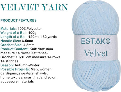 Estako Velvet Chenille Blanket amigurumi Yarn for Crocheting and Knitting Super Bulky 100 gr (132 yds) (1220 - Blue)