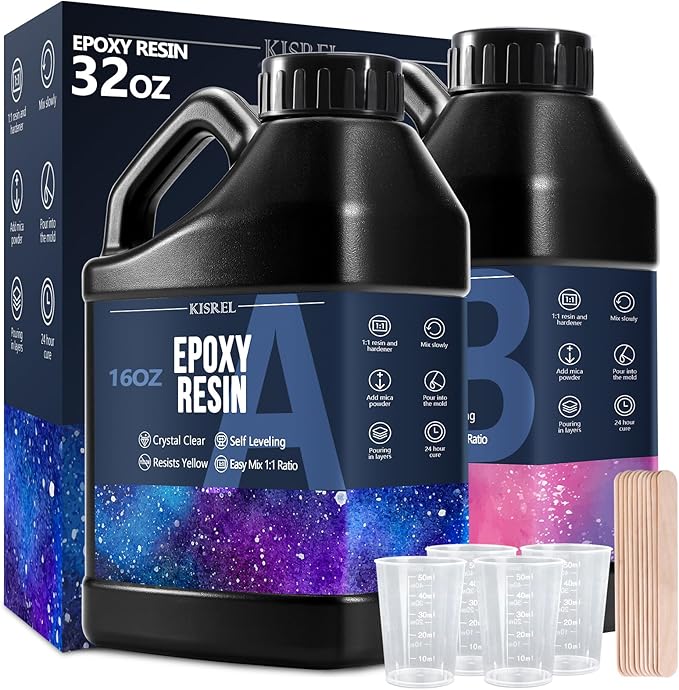 KISREL Epoxy Resin 32OZ - Crystal Clear Epoxy Resin Kit - No Yellowing No Bubble Casting Resin for Art Crafts, Jewelry Making, Wood & Resin Molds(16OZ x 2)