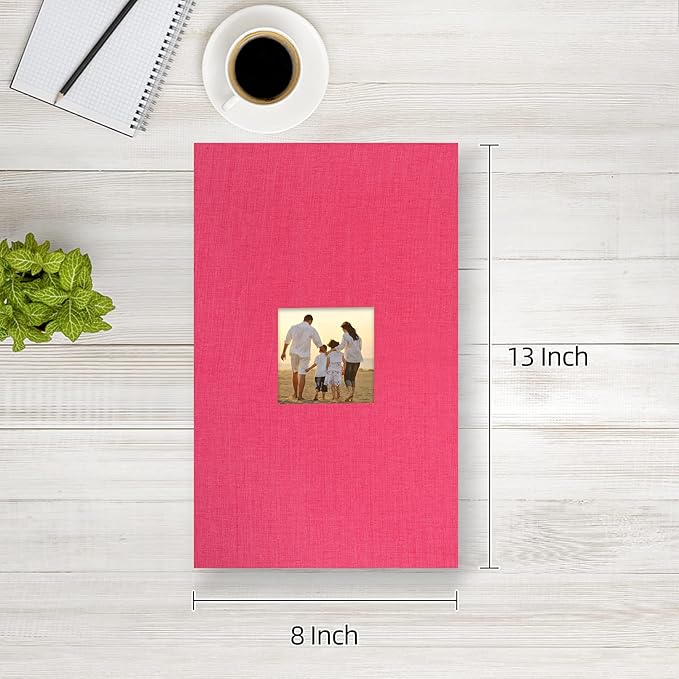 potricher Small Photo Album 4x6 300 Photos Linen Cover Picture Photo Book for Family Wedding Anniversary Baby Vacation (Rose Red,300 Pockets)