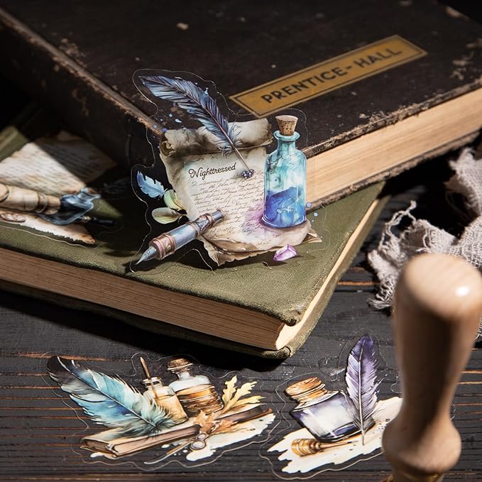 AuriicLeaf Vintage Book PET Sticker Set, 120PCS Retro Ephemera for Scrapbooking, Journaling, Crafting, DIY Projects, and Art Supplies