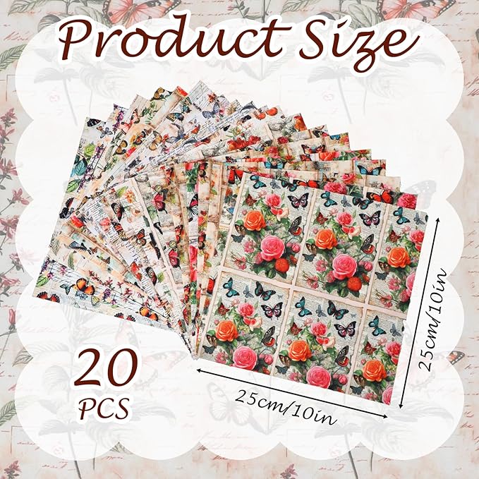 20PCS 10''x10'' Vintage Butterfly Quilting Fabric Square - Multicolor Butterfly Fabric for DIY Crafts