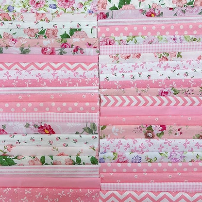 42Pcs 25cmx 25cm Cotton Fabric DIY Making Supplies Quilting Patchwork Fabric Fat Quarter Bundles DIY for Quilting Cotton Patchwork Cushions (Pink)