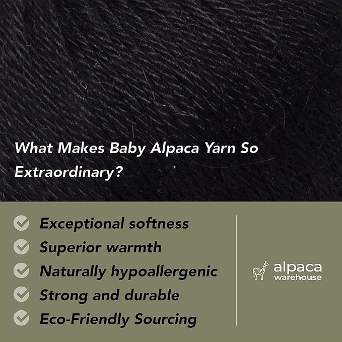 100% Baby Alpaca Yarn Wool Set of 3 Skeins (150 Grams) DK Weight - Made in Peru - Heavenly Soft and Perfect for Knitting and Crocheting (Black, DK)