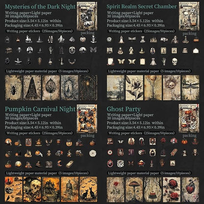 240 Pieces Dark Horror Themed Stickers and Scrapbook Paper Kit, 4 Pack Aesthetic Decorative Scrapbook Stickers for Scrapbooking, Journaling, DIY Crafts and Planner Supplies