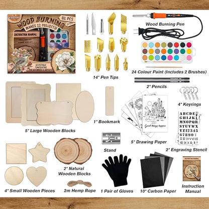 K KERNOWO Wood Burning Kit - 81Pcs All-in-One Wood Burning Tool Pen Adjustable Temperature Wood Burner Kit Crafts Gifts for Adults & Teens, Woodburning Kits for Beginner Pyrography
