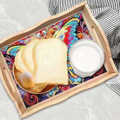 DIY Art Painting Wooden Tray Kit, Food Tray with Handle Diamond Painted Table Decoration Tray, for Breakfast, Bar Dinner Table Diamond Dots Gem Painting Art Set for Beginners (#28-Butterfly)