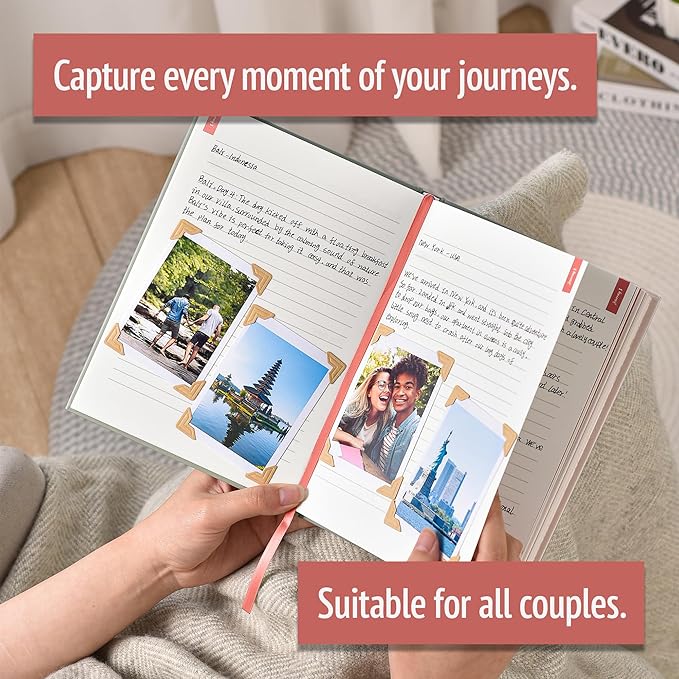 gateway22 Travel Journal Couples Edition - Travel Memory Book, Trip Diary, Photo Album - 136pgs, 15 Trips. Includes Photo Corner Stickers. In Gift Sleeve. Travel Gift for Women and Men - A5 Red
