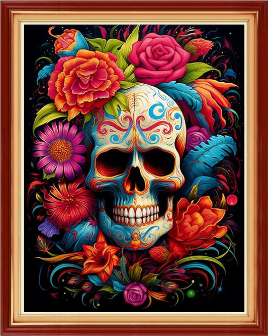 Dooxvey Cross Stitch Kits for Adults Beginners,Full Range of Cross-Stitch Stamped Kits Needlepoint Kits for Beginners Embroidery Kits 11CT Cross Stitch Patterns-Colorful Skull 16x20 inch