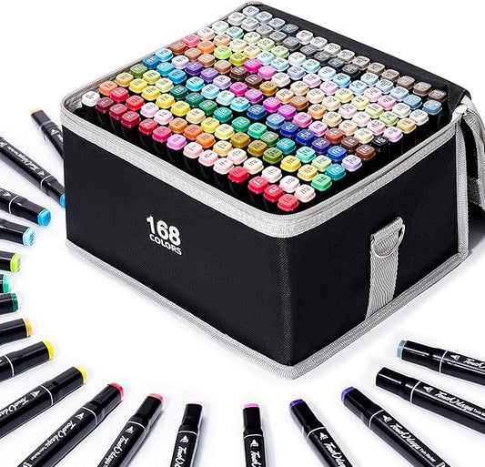 Hopesky 168 Colors Alcohol Markers - Dual Tip Permanent Art Markers Set for Coloring Drawing Painting, Fine and Chisel Tip Alcohol Based Pens with Carrying Case for Adult Artists