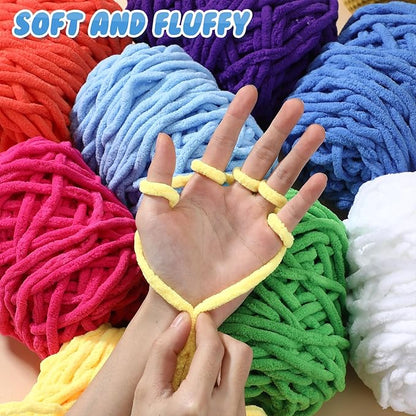 Buryeah 8 Pack Chunky Chenille Yarn for Crocheting Soft Thick Fluffy Yarn for Hand Knitting Bulky Velvet Blanket Plush for Weaving DIY Crafts Each 3.5 oz 55 Yards (Bright Colors)
