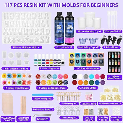 KISREL Epoxy Resin kit -18oz Clear Epoxy Resin with Silicone Alphabet Resin molds and Jewelry Making Kits, 2 Part Epoxy and Hardener for Casting Coating, Keychains, DIY Craft Decorations