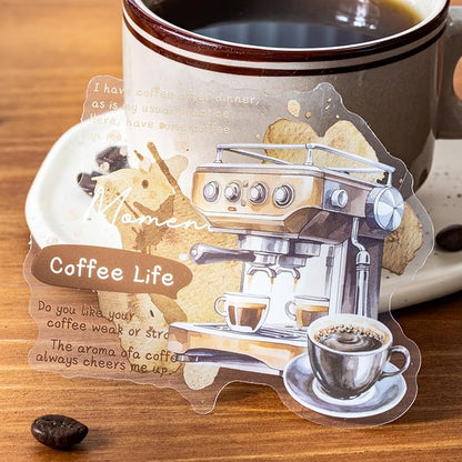 AuriicLeaf Coffee Aesthetic PET Stickers, 60 Pcs Large Collage Ephemera for Scrapbooking, Journaling, DIY Crafting, and Art Supplies