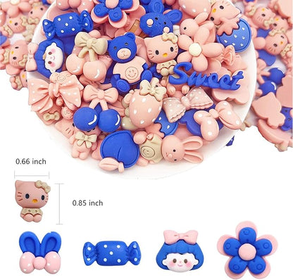 50 Pcs Flatback Cute Resin Slime Charms Bulk for Crafts, Flat Back Mixed Charms for Slime, Slime Charm Bulk for DIY Art Craft Making Kit (Blue Pink)