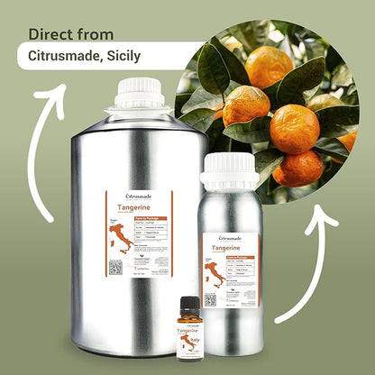 Nature Packaged Tangerine Essential Oil - Direct from Citrusmade Italy - Cold Pressed - Aceite Esencial de Mandarina for Aromatherapy, Massage, Diffuser, DIY Candle and Soap Making - 8oz