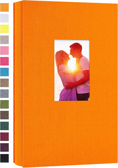 potricher Small Photo Album for 4x6 300 Photos Linen Cover Picture Book for Family Wedding Anniversary and Baby (Orange)