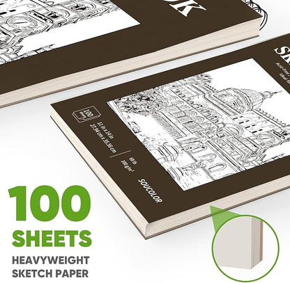 Soucolor 11" x 14" Large Sketchbook, 100 Sheets 68lb/100gsm Top Spiral Bound Large Sketch Pad, Acid Free Big Sketch Paper for Drawing, Illustration, Art Class
