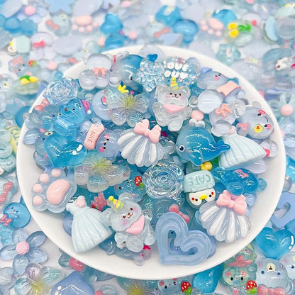60 Pcs Slime Charms Bulk DIY Craft Making Kit, Cute Flat Back Resin Charms for Crafts (Blue)