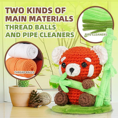 MOREJMTT Crochet Kit for Beginners, Crochet Animal Kits, Crocheting Kit for Starters, Learn to Crochet with Step-by-Step Video Tutorials, Beginner Crochet Kit for Adults(Panda)