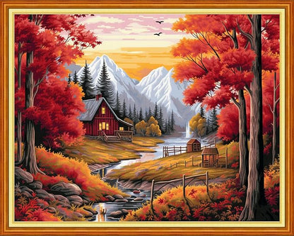 DMCVIVR Stamped Cross Stitch Kits for Beginners Adults Needlepoint Kits for Beginners Embroidery Kits for Adults Crossstitch Kit for Beginners 11CT-Beautiful Late Autumn 16x20 inchs