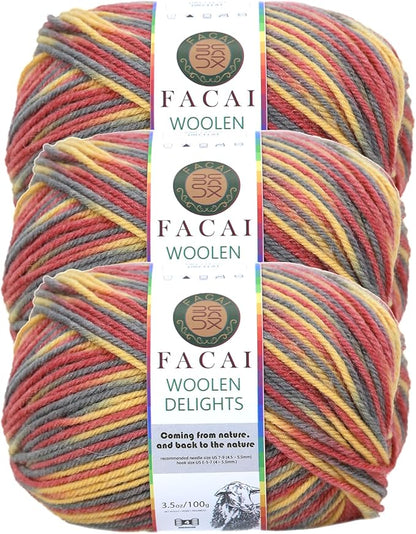 Facai Blend Merino Wool Yarn for Knitting - Worsted Weight,197yds (3.5oz) Ball, Ideal for Sweaters, Scarves, and Accessories (3, Volcano Flower)
