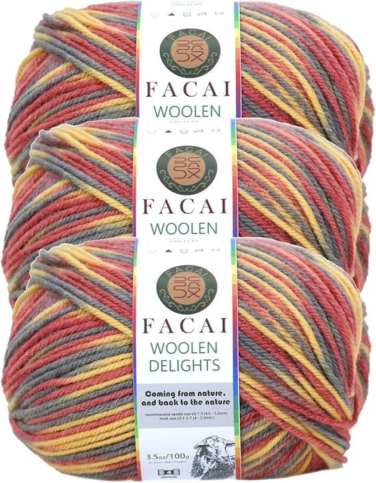 Facai Blend Merino Wool Yarn for Knitting - Worsted Weight,197yds (3.5oz) Ball, Ideal for Sweaters, Scarves, and Accessories (3, Volcano Flower)