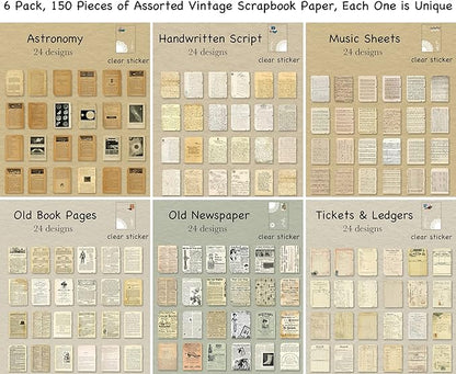 150 Sheets of Scrapbook Paper, Vintage Journaling Supplies Craft Kits for Bullet Journals Junk Planners Aesthetic Room Decor Wall Art Collage Album Cottagecore Picture Frames