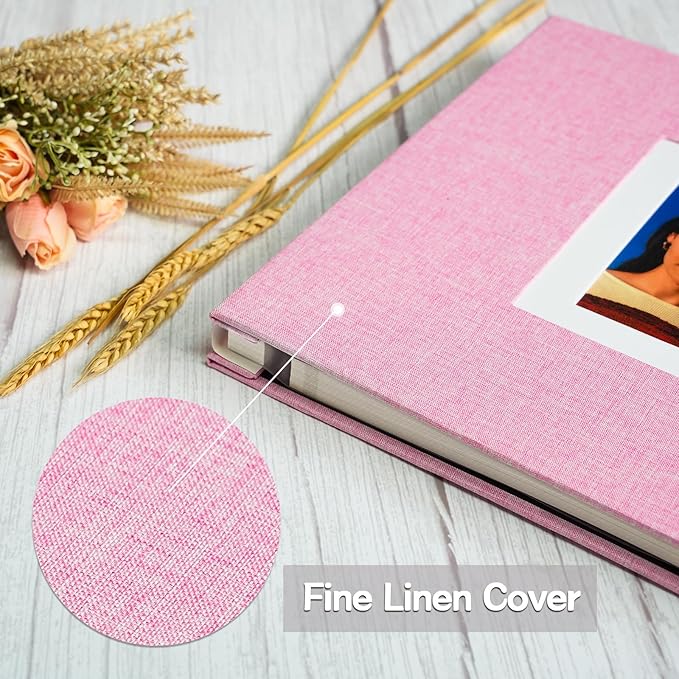 Vienrose Photo Album Self Adhesive for 2x3 4x6 5x7 8x10 Pictures DIY Scrapbook 40 Blank Pages Linen Cover Memory Book for Wedding, Baby Growth, Travel, Pink