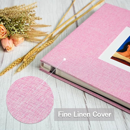 Vienrose Photo Album Self Adhesive for 2x3 4x6 5x7 8x10 Pictures DIY Scrapbook 40 Blank Pages Linen Cover Memory Book for Wedding, Baby Growth, Travel, Pink