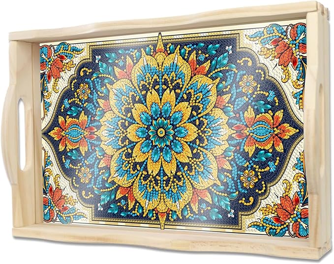 DOTSOPS DIY Diamond Painting Serving Tray with Handle for Adults 5D Diamond Art Kits for Beginners Full Drill Diamond Dots Gem Arts and Crafts Special Shape Living Room 10 x 14 Inches Mandala