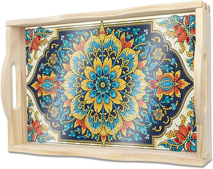 DOTSOPS DIY Diamond Painting Serving Tray with Handle for Adults 5D Diamond Art Kits for Beginners Full Drill Diamond Dots Gem Arts and Crafts Special Shape Living Room 10 x 14 Inches Mandala