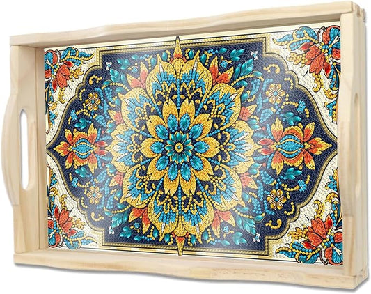 DOTSOPS DIY Diamond Painting Serving Tray with Handle for Adults 5D Diamond Art Kits for Beginners Full Drill Diamond Dots Gem Arts and Crafts Special Shape Living Room 10 x 14 Inches Mandala