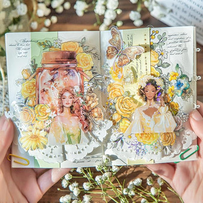 AuriicLeaf Spring Flower Girls PET Stickers Set, 60Pcs Fairy Character Stickers with Holographic Effect for Journaling, Scrapbooking, and DIY Crafts